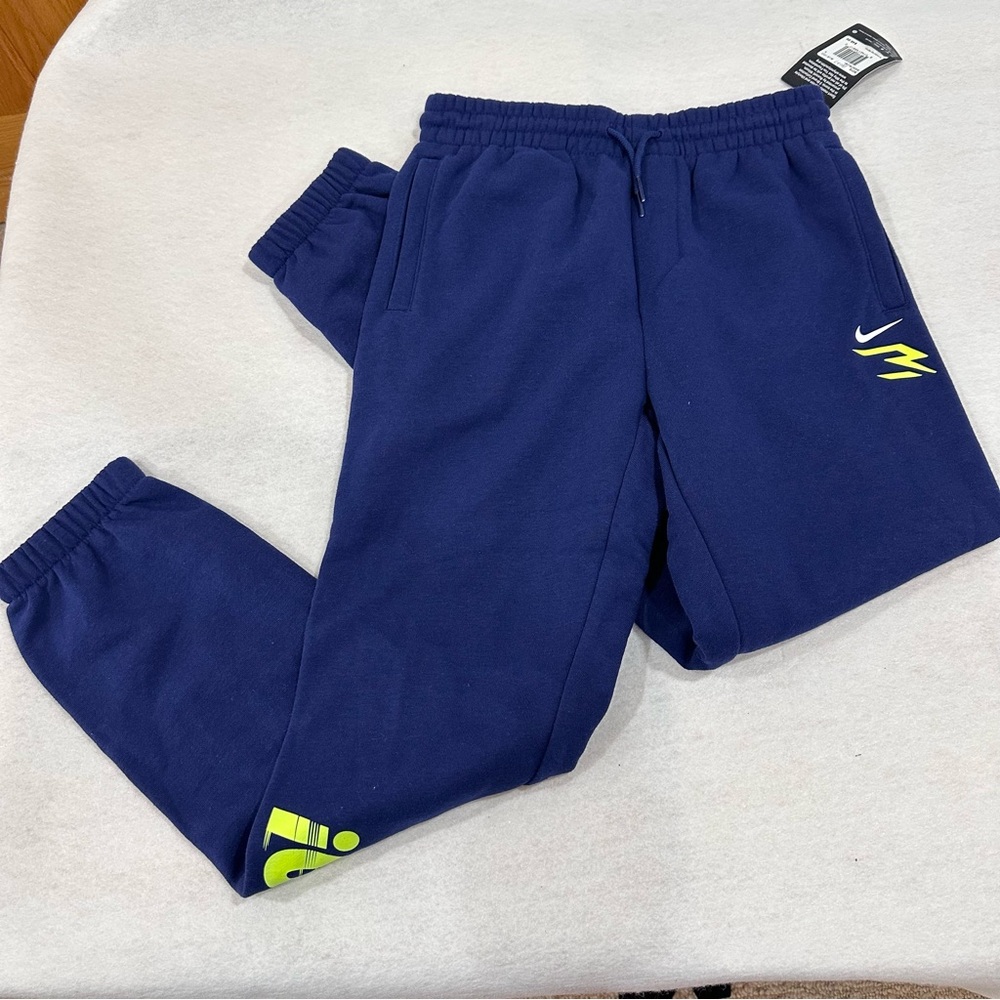 Nike Kids Navy Blue Joggers with Neon Accents
